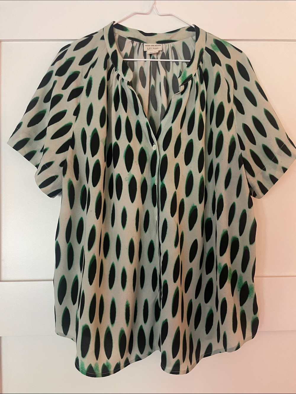Dries Van Noten Len Lye Women’s Sp/Sum 2021 Woven Short-Sleeve Blouse 42